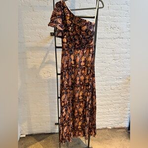 NWOT Shoshanna Midnight One-Shoulder Snakeskin Printed Dress, Size 4